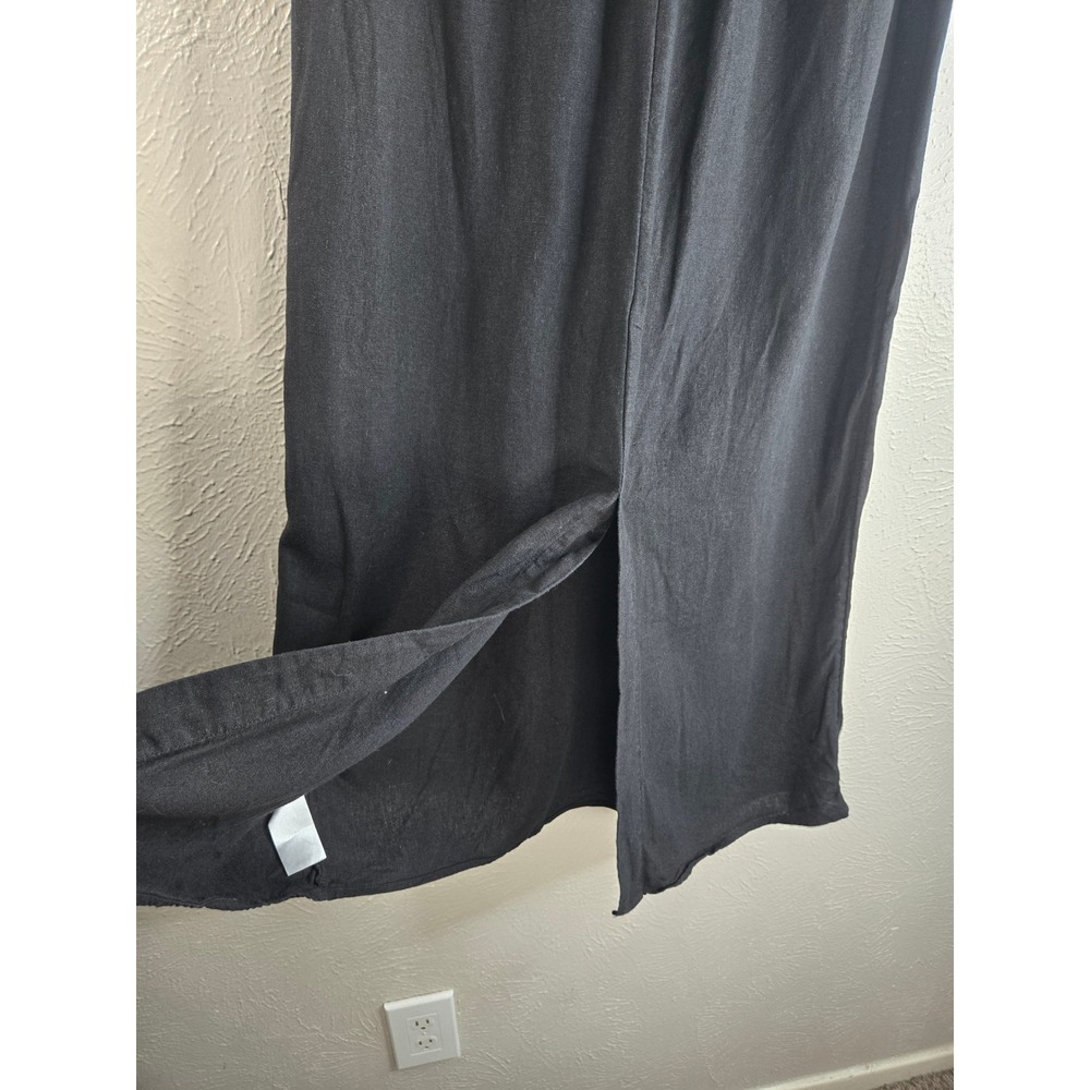 Old Navy Linen Blend Midi Skirt M Black Lightweight Straight Pencil Minimalist - Picture 6 of 8